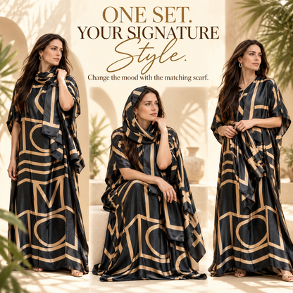 Printed Kaftan Maxi Dress & Matching Scarf Set