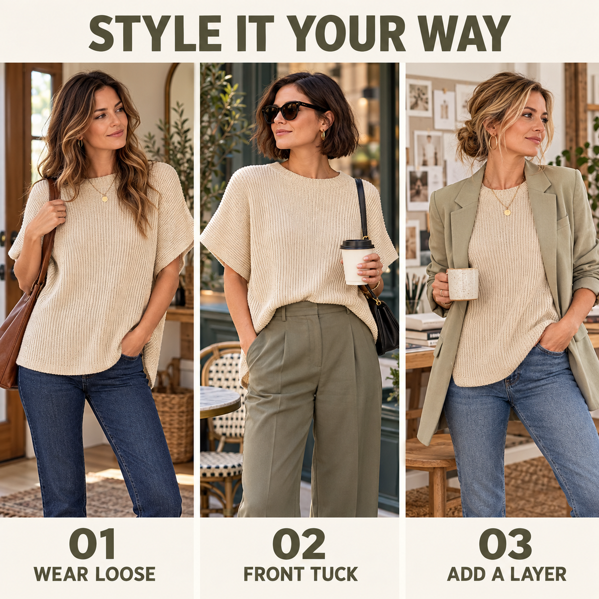 Women's Casual Oversized Solid Cotton Knit Pullover Top