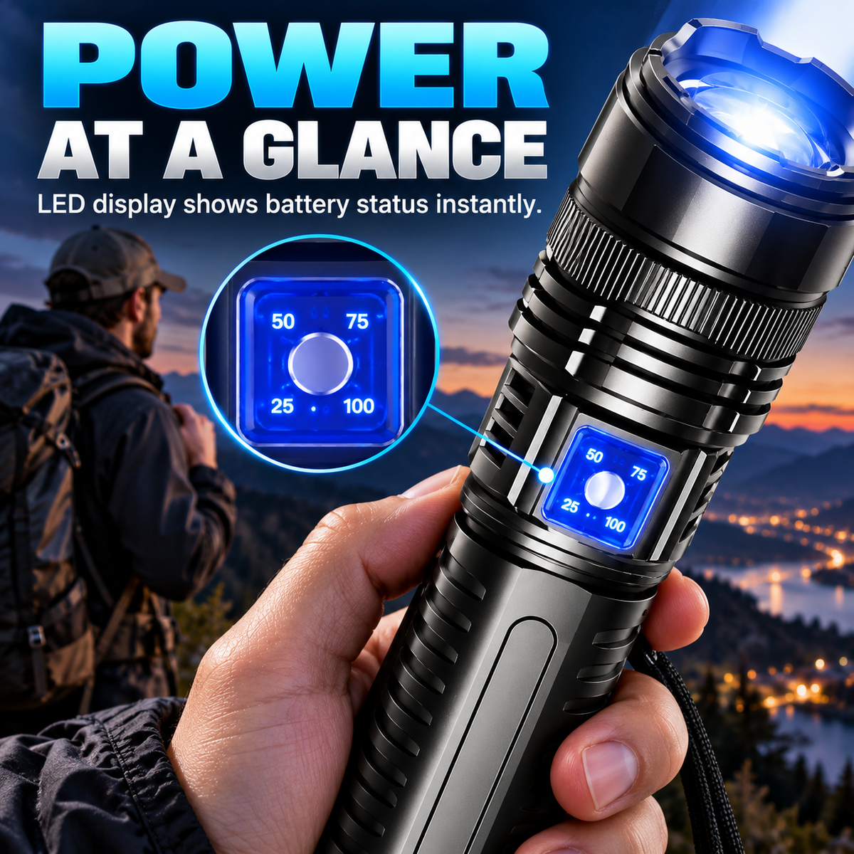 Military-Grade 2-in-1 Zoomable Tactical Flashlight & Emergency Power Bank: Ultra-Bright LED, COB Work Light & 5400mAh High-Capacity Battery 🔦⚡