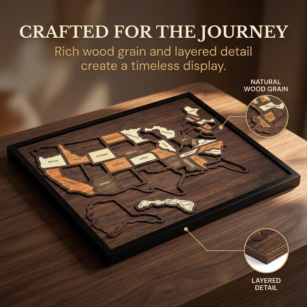 Wooden USA Travel Memory Map – Personalized State Tracker & Home Decor