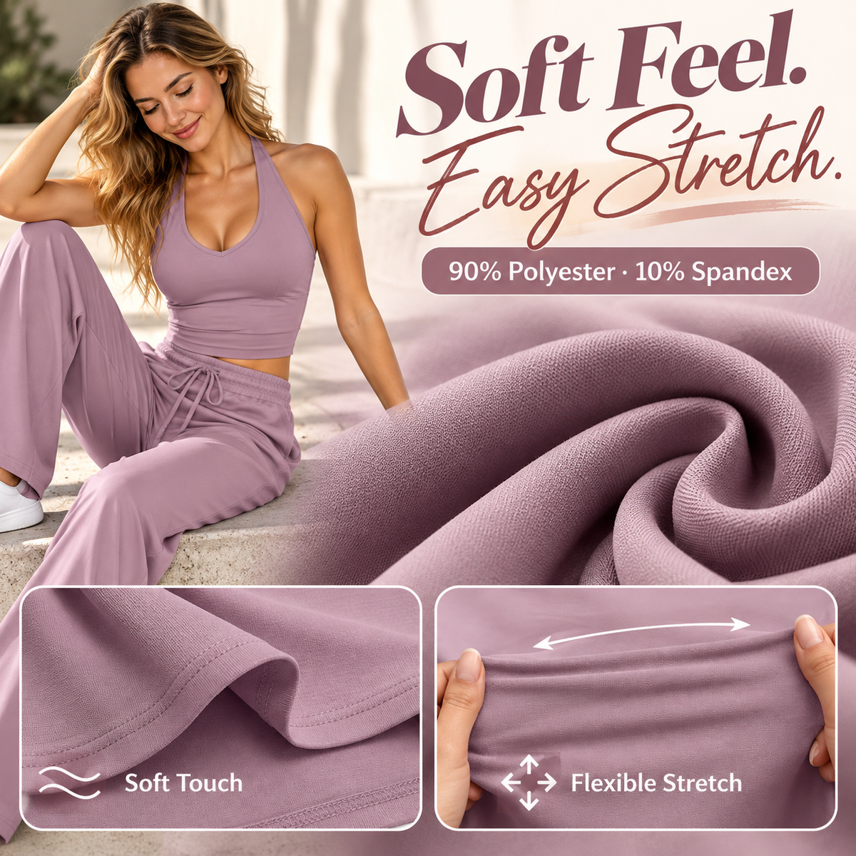 ✨ Women's Comfy 2-Piece Lounge Set – Halter Tank Top & Relaxed Wide Leg Pants