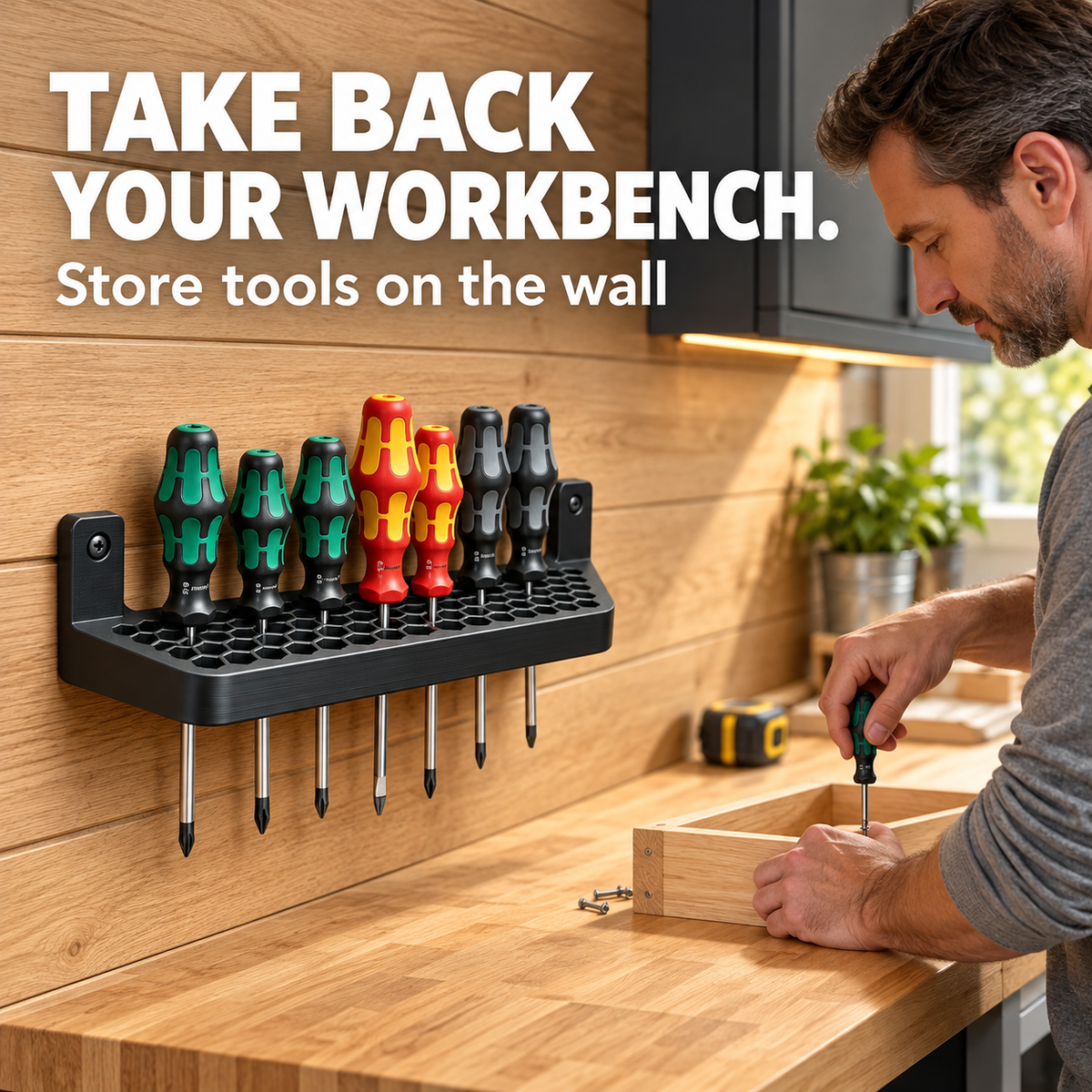 Wall Mounted Screwdriver Organizer – Space-Saving Honeycomb Tool Holder with 2 Free Mounting Screws