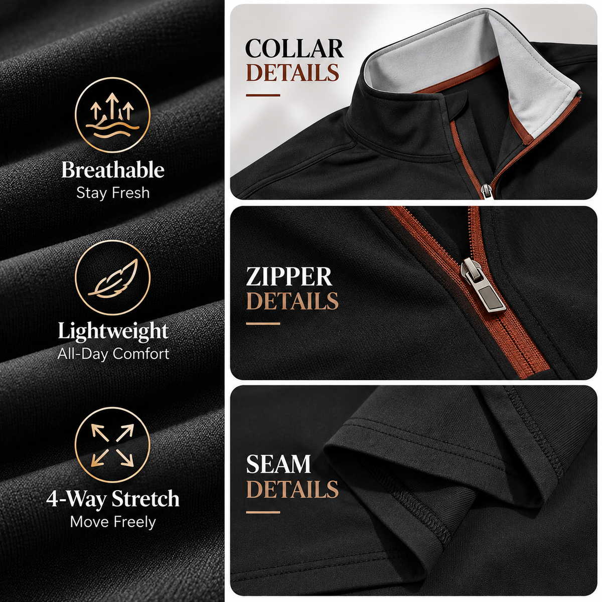 Men’s Quarter-Zip Pullover with Contrast Trim