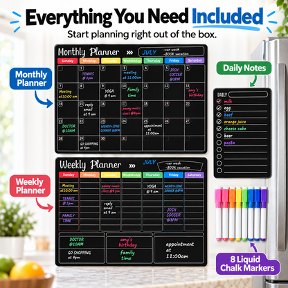 📅 Black Magnetic Dry Erase Boards Set of 3 | Ultimate Fridge Organizer & Planner ✨