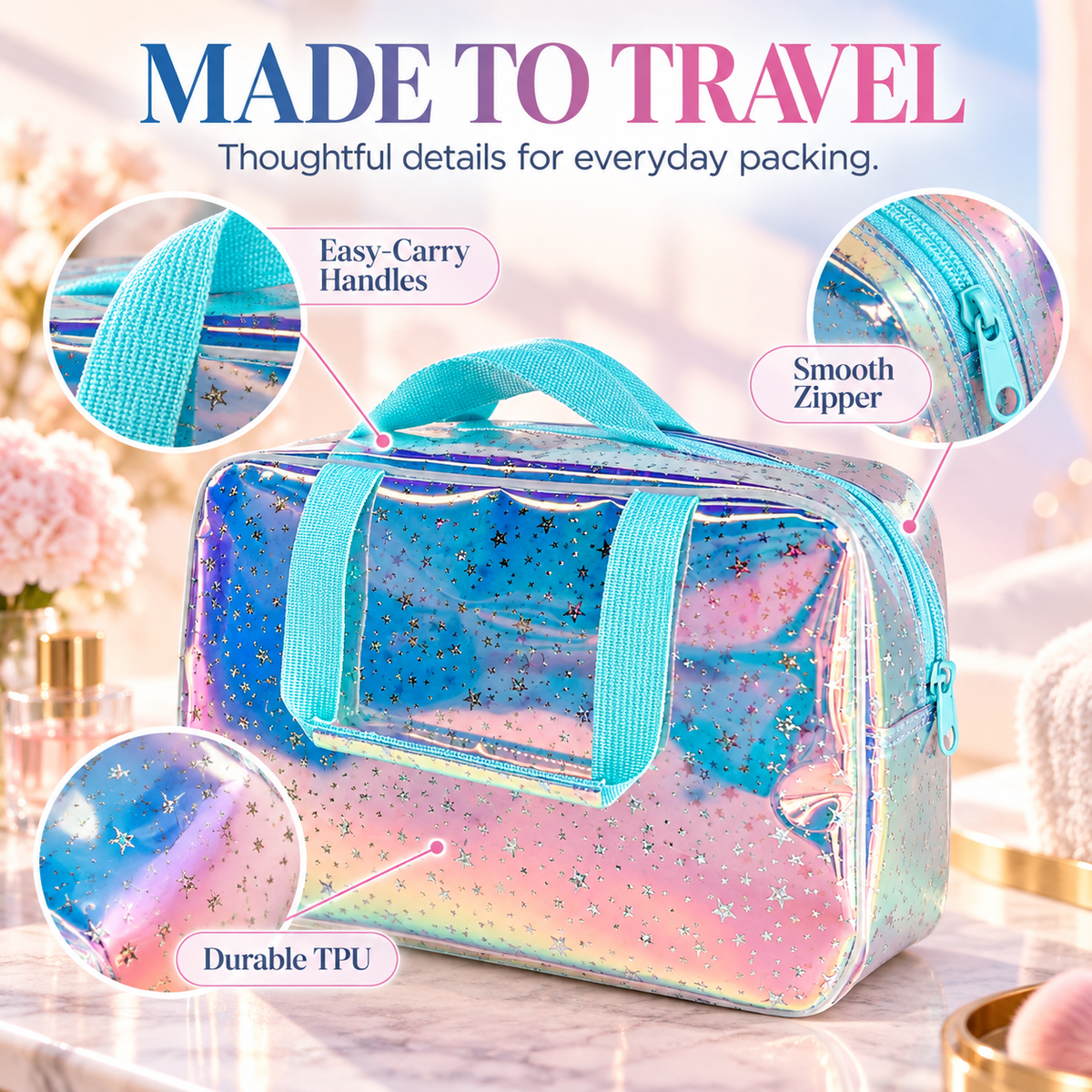 Holographic Clear Star Cosmetic Travel Bag