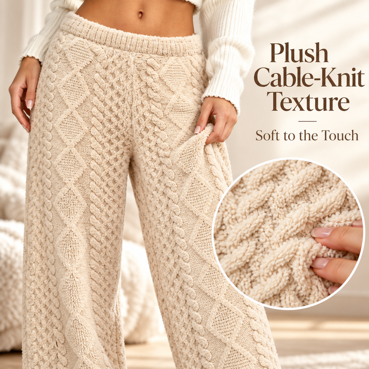 Women’s Cozy Cable-Knit Wide-Leg Pants