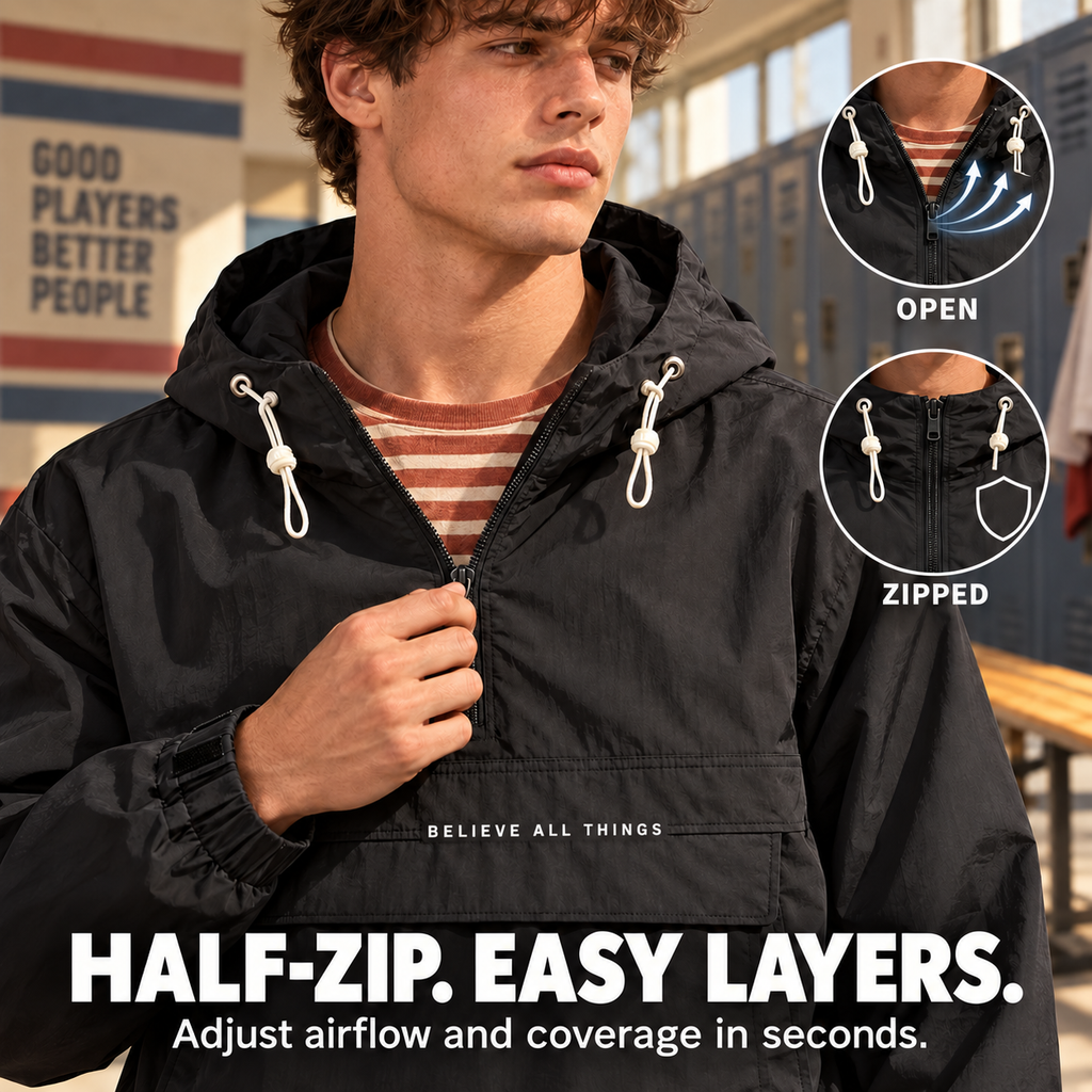 Men’s Half-Zip Windproof Waterproof Hooded Jacket