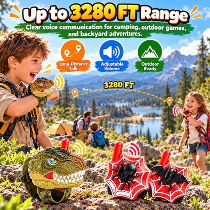 2-Pack Kids Walkie Talkies – Up to 4 Players, 3280FT Range, Fun Dinosaur & Spider Wrist Toys