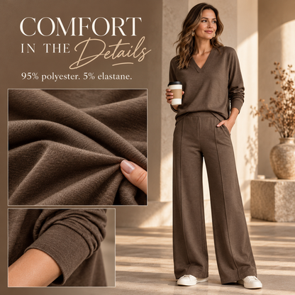 The Tailored V-Neck & Pintuck Wide-Leg Two-Piece Commuter Set