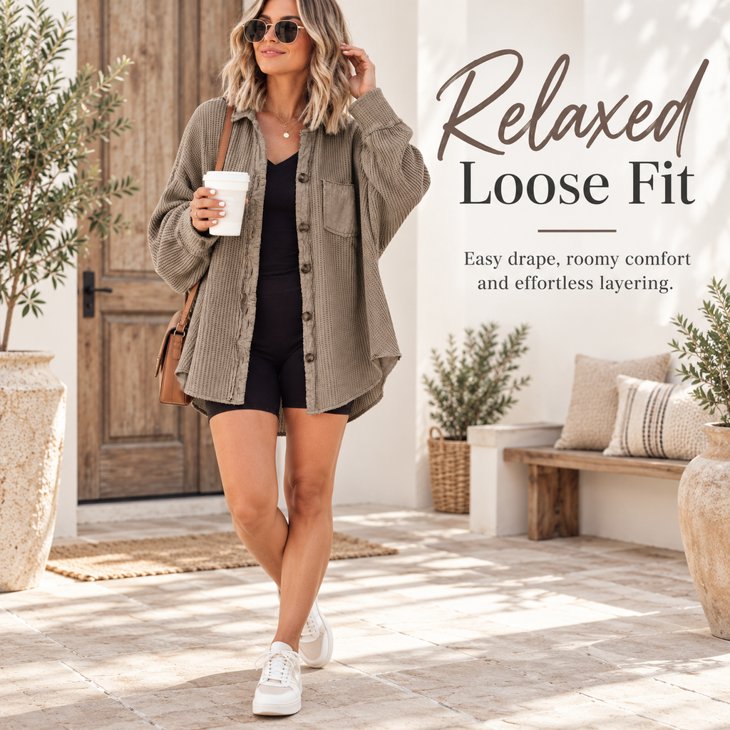 Women's Relaxed Waffle Knit Shacket