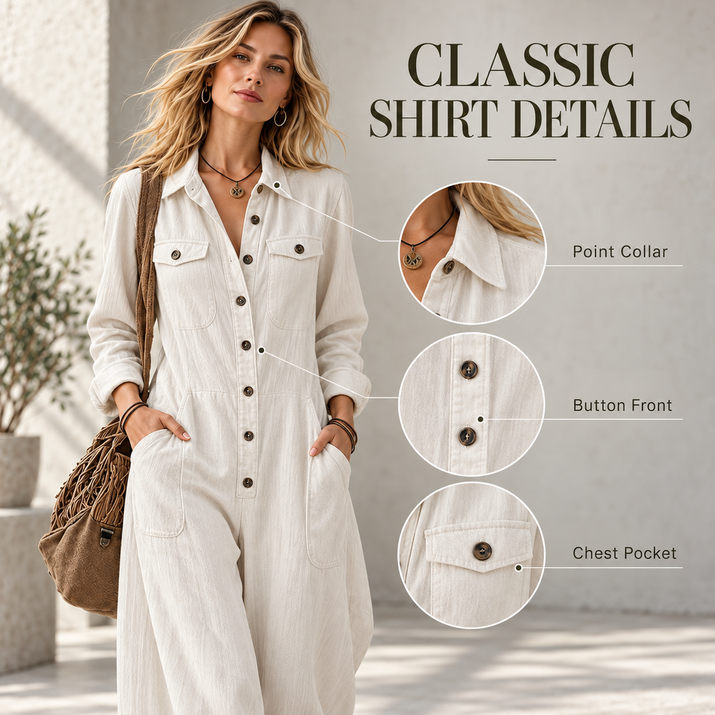 Women's 2026 New French Style Button-Front Full-Length Workwear Jumpsuit