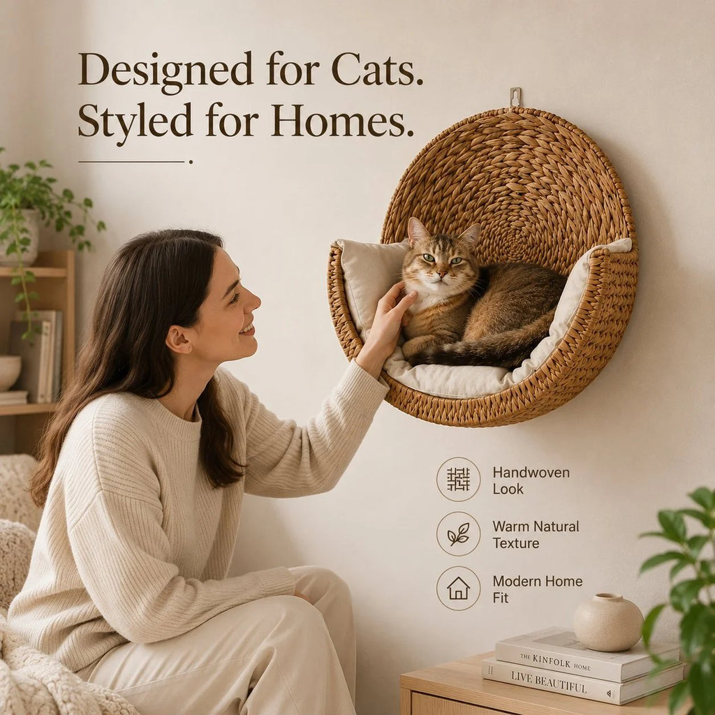 Handwoven Floating Cat Bed & Wall Perch: Space-Saving Lounger with Ultra-Soft Washable Cushion 🐱✨