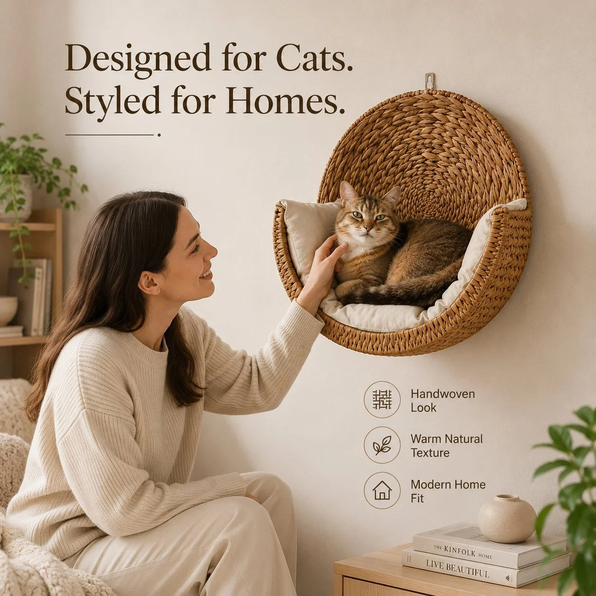 Handwoven Floating Cat Bed & Wall Perch: Space-Saving Lounger with Ultra-Soft Washable Cushion 🐱✨