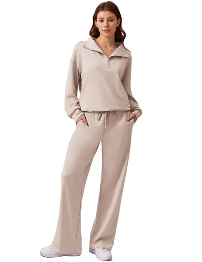 Women’s Half-Zip Two-Piece Sweatsuit – Wide-Leg Lounge Set