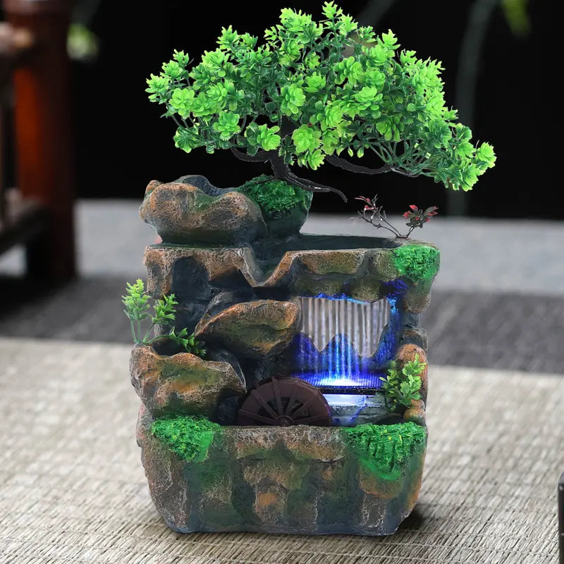 Zen Tabletop Water Fountain with LED Lights – Relaxing Indoor Waterfall Decor
