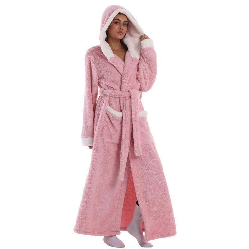 Treavhds™ Hooded Long Leopard Print Bathrobe - Thickened Flannel Fabric
