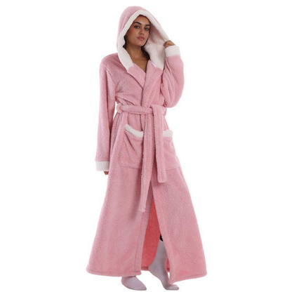 Treavhds™ Hooded Long Leopard Print Bathrobe - Thickened Flannel Fabric