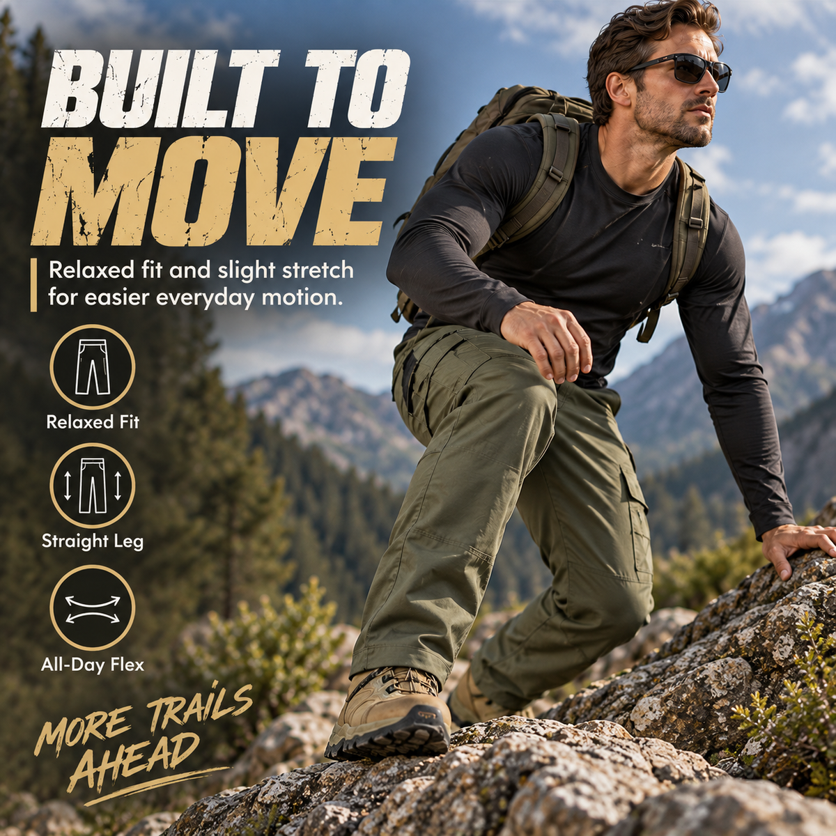Men's All-Terrain Stretch Utility Cargo Pants - Water-Resistant & Lightweight Outdoor Trousers