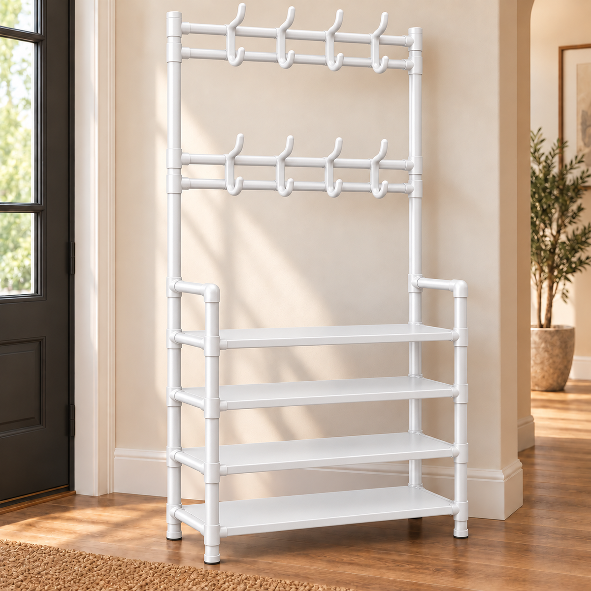 ✨️3-in-1 Entryway Organizer with 4-Tier Shoe Rack, Coat Rack & 8 Hooks✨️