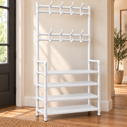 ✨️3-in-1 Entryway Organizer with 4-Tier Shoe Rack, Coat Rack & 8 Hooks✨️