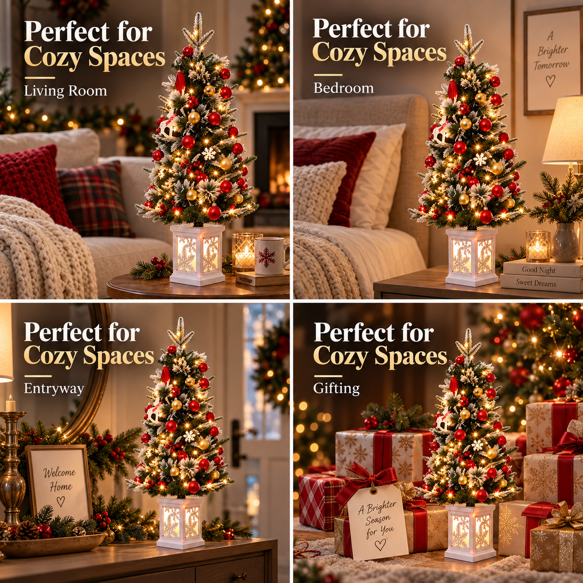 Mini Tabletop Christmas Tree—Warm White String Lights and An Illuminated Snowflake Base