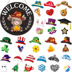 Interchangeable Front Door Welcome Sign Set with Seasonal Holiday Seasonal Icons