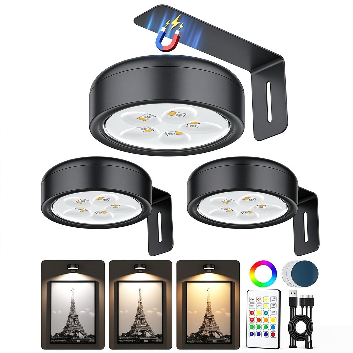🖼️ Wireless Rechargeable Art & Frame Lights with Remote (Set of 3)
