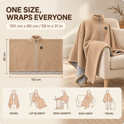 ❄️ Wearable Heated Blanket Poncho – USB Powered Hands-Free Cozy Warmth 🔋
