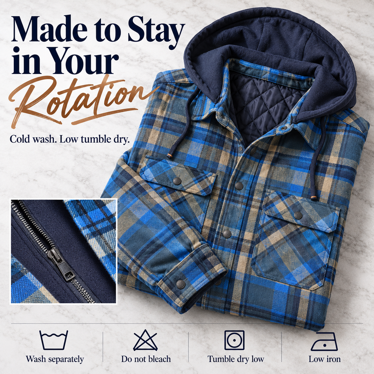Men’s Quilted Flannel Hooded Shirt Jacket