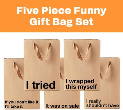 Funny Gift Bags -Set of 5- Snarky, Perfect for Gifts, Secret Santa, and Christmas
