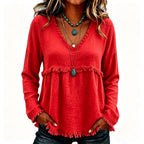 Bohemian Charm Fringe V-Neck Pullover — Effortless Elegance