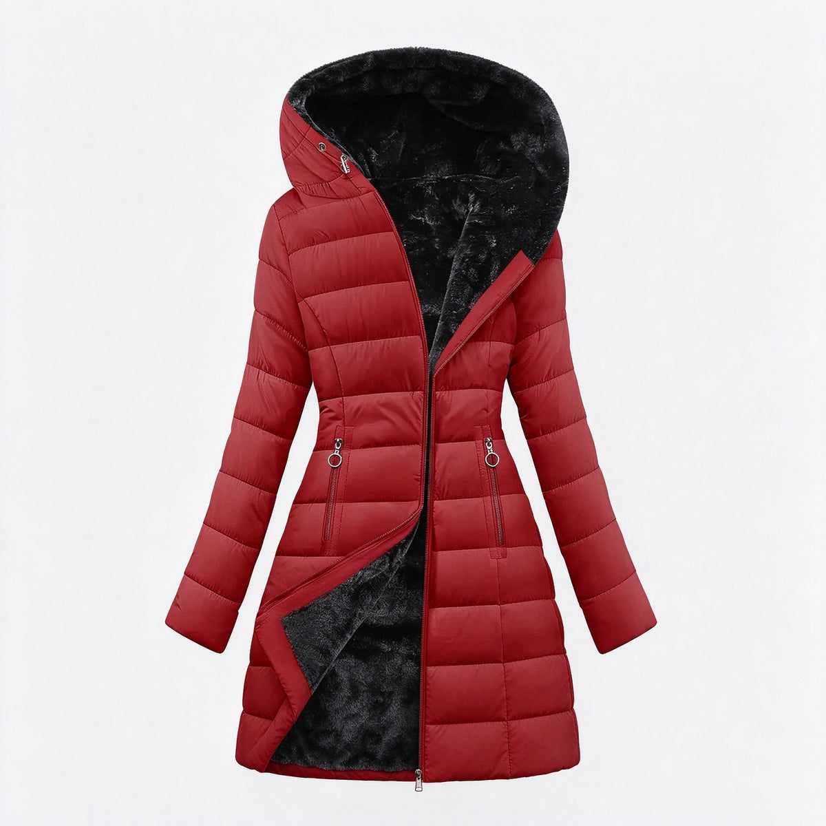 Stay Warm Without the Bulk: Women’s Plush-Lined Puffer Coat