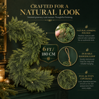 6ft Artificial Cedar Garland – Extra-Full Winter Greenery Pine Wreath