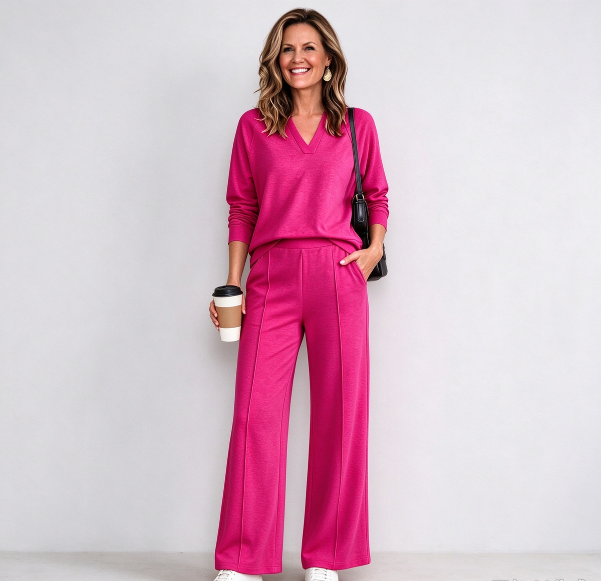 The Tailored V-Neck & Pintuck Wide-Leg Two-Piece Commuter Set
