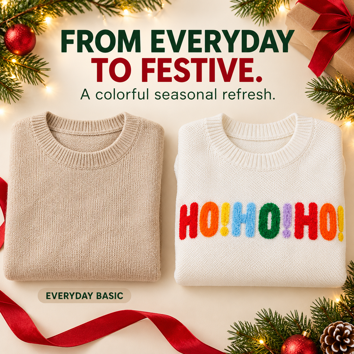 🎄 Women's Oversized Christmas Sweater – Colorful Chenille HO HO HO & MERRY CHRISTMAS Graphic Knit Pullover