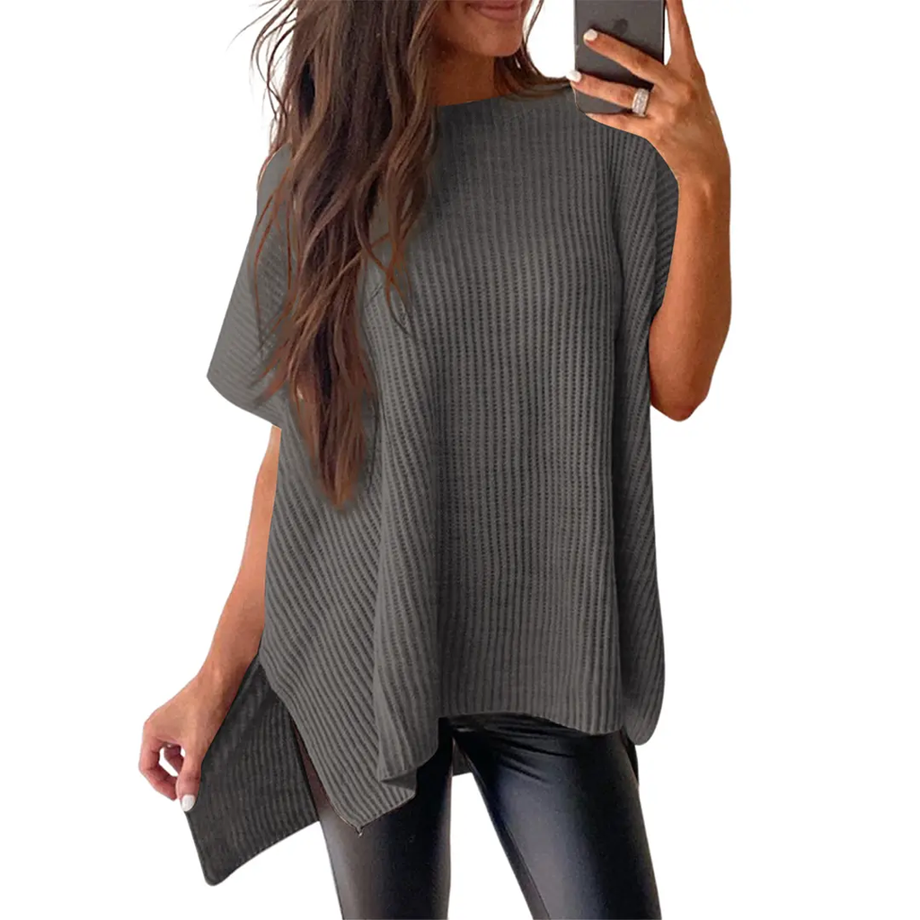 Women's casual loose solid color knitted pullover sweater