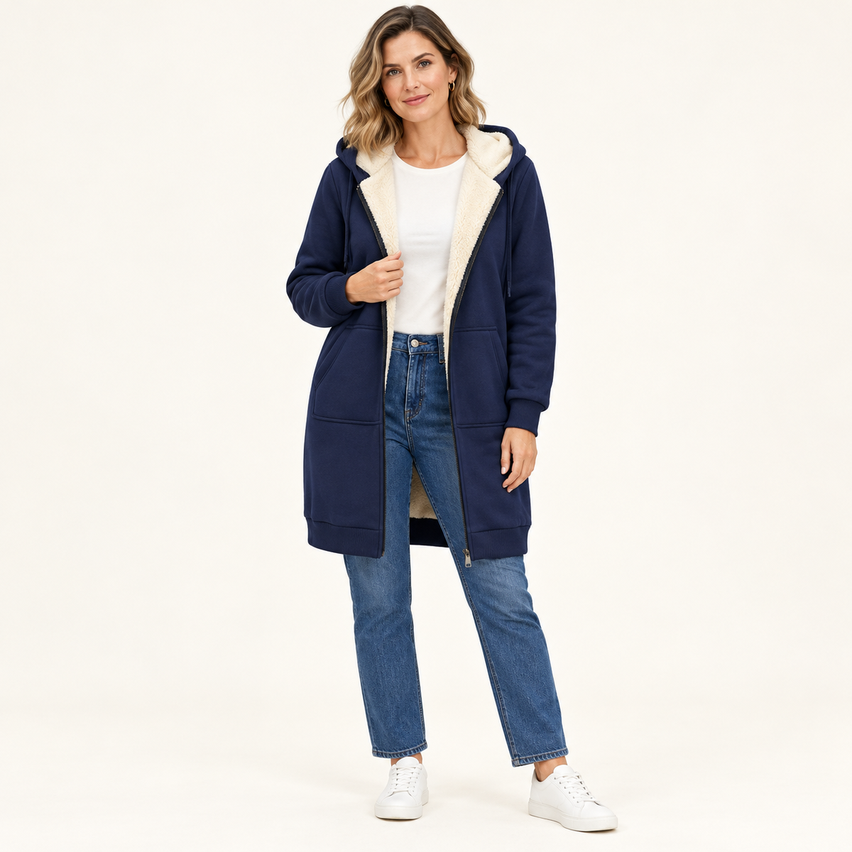 🧥 Cozy Days Sherpa-Lined Long Zip-Up Hoodie