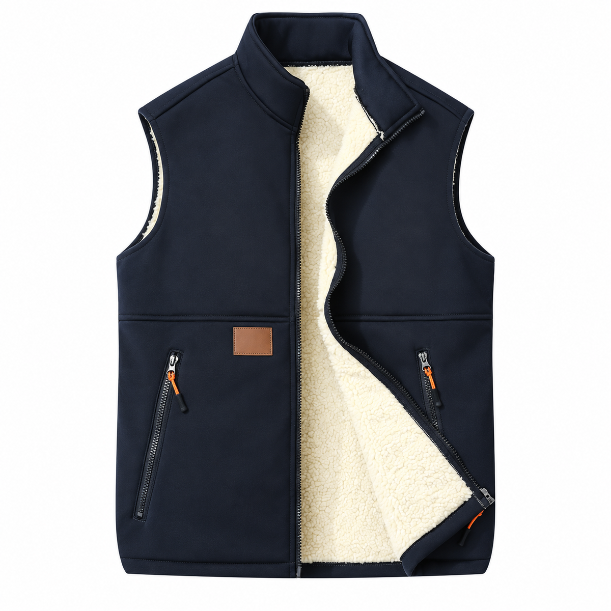 ❄️ Men’s Fleece-Lined Full-Zip Vest with Stand Collar & Zippered Pockets