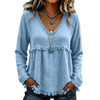 Bohemian Charm Fringe V-Neck Pullover — Effortless Elegance