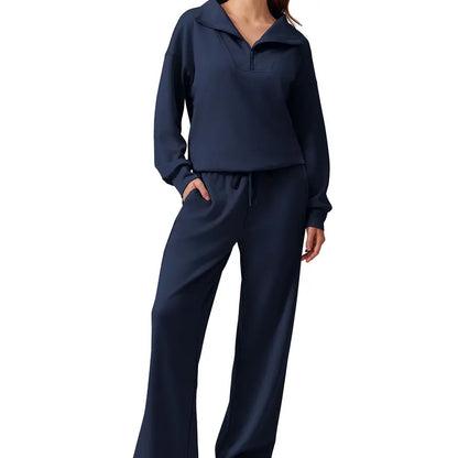 Women’s Half-Zip Two-Piece Sweatsuit – Wide-Leg Lounge Set