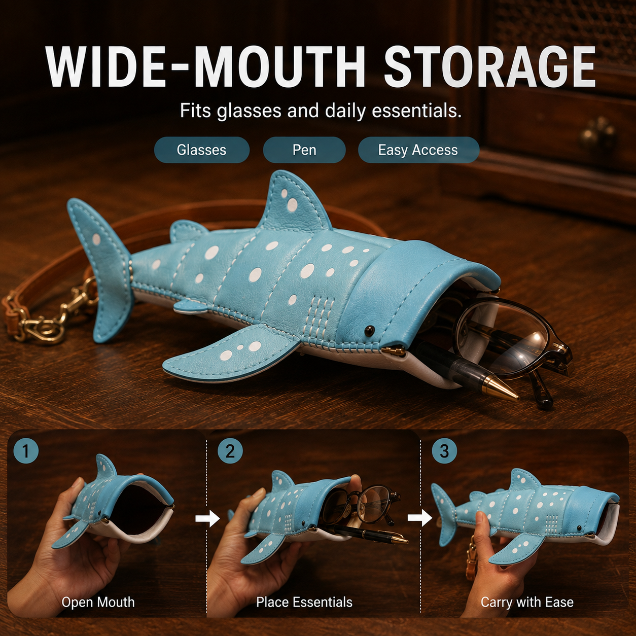 Whale Shark Leather Glasses Case & Crossbody Bag