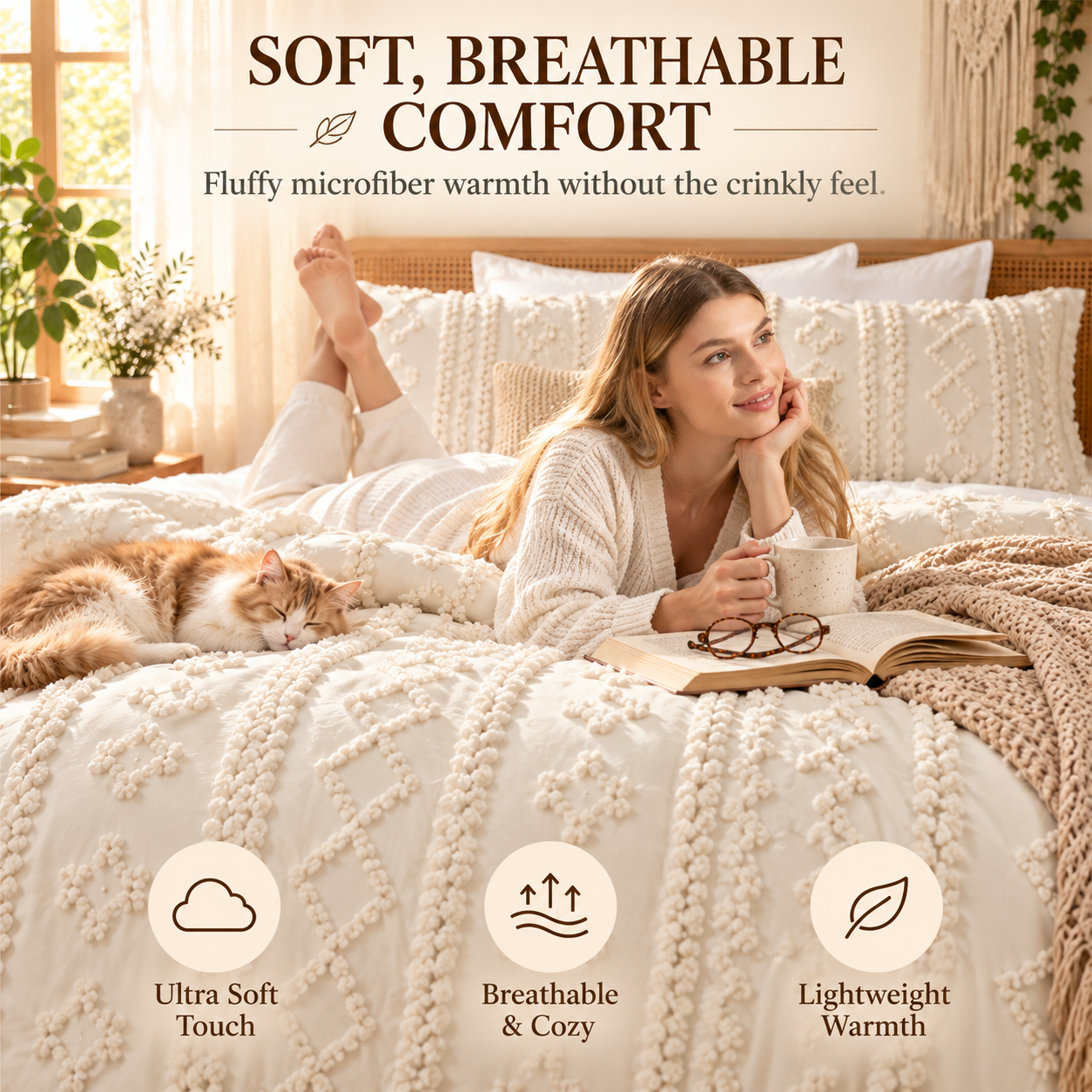 Boho Tufted Embroidery Comforter Set