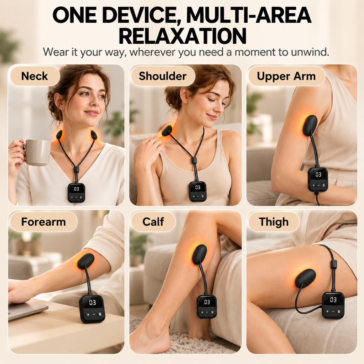 Wearable Neck Massager with Heat – 4 Massage Modes, 9 Intensity Levels & Up to 15-Day Battery Life