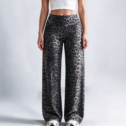 🐆 Women's Leopard Print Wide-Leg Pants ✨ – High Waist & Relaxed Fit
