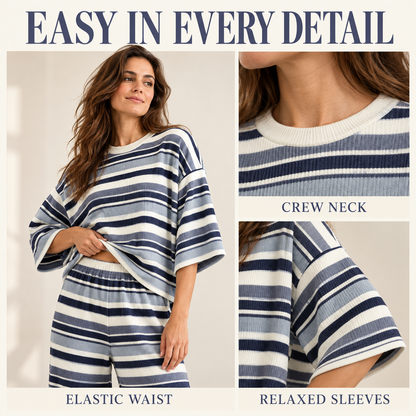 Women's Retro Striped Knit Lounge Set – Soft, Relaxed & Effortlessly Stylish
