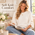 Women's 3/4 Sleeve Knit Sweater with Button-Detail Cuffs