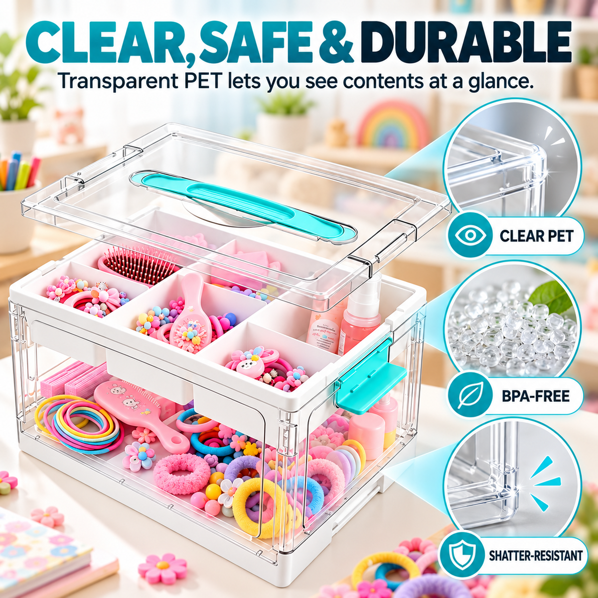 24QT Clear Storage Organizer with Removable Tray & Adjustable Dividers
