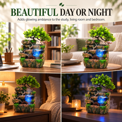 Zen Tabletop Water Fountain with LED Lights – Relaxing Indoor Waterfall Decor