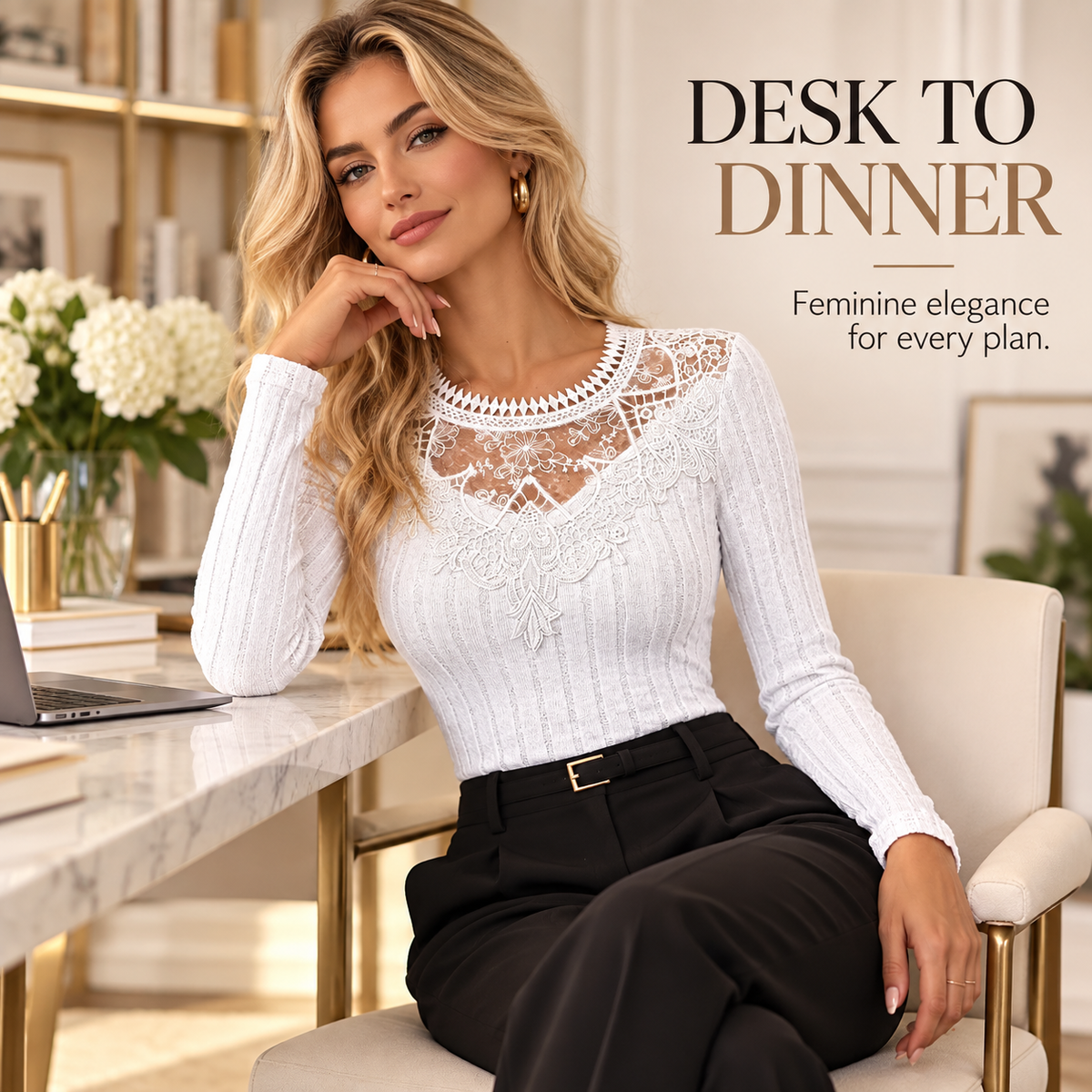 Women's Elegant Lace-Trim Top