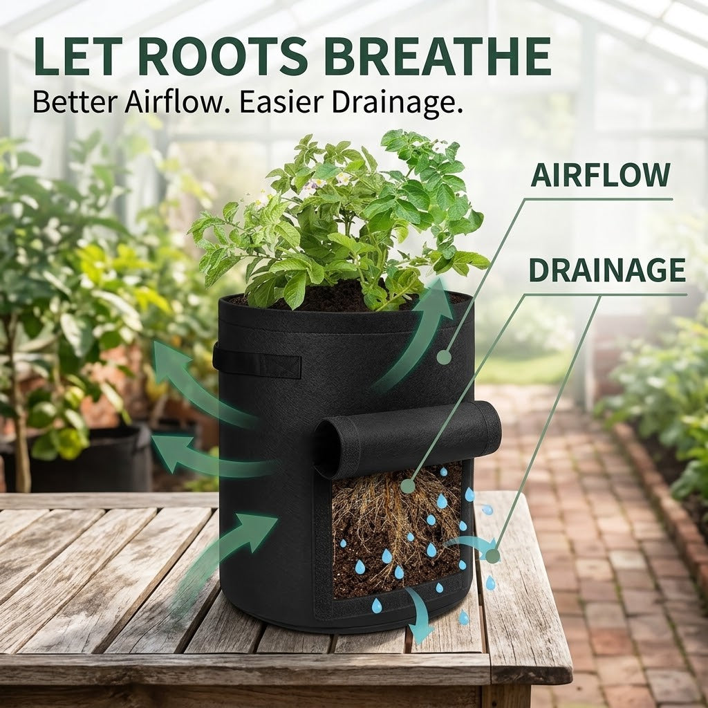 2-Pack Potato Grow Bags with Harvest Window – Breathable Fabric Planters with Handles, Easy Harvest & Reusable Design
